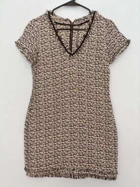 NWT Twelfth Street by Cynthia Vincent Tweed Fringe V Neck Shift Dress Size 4